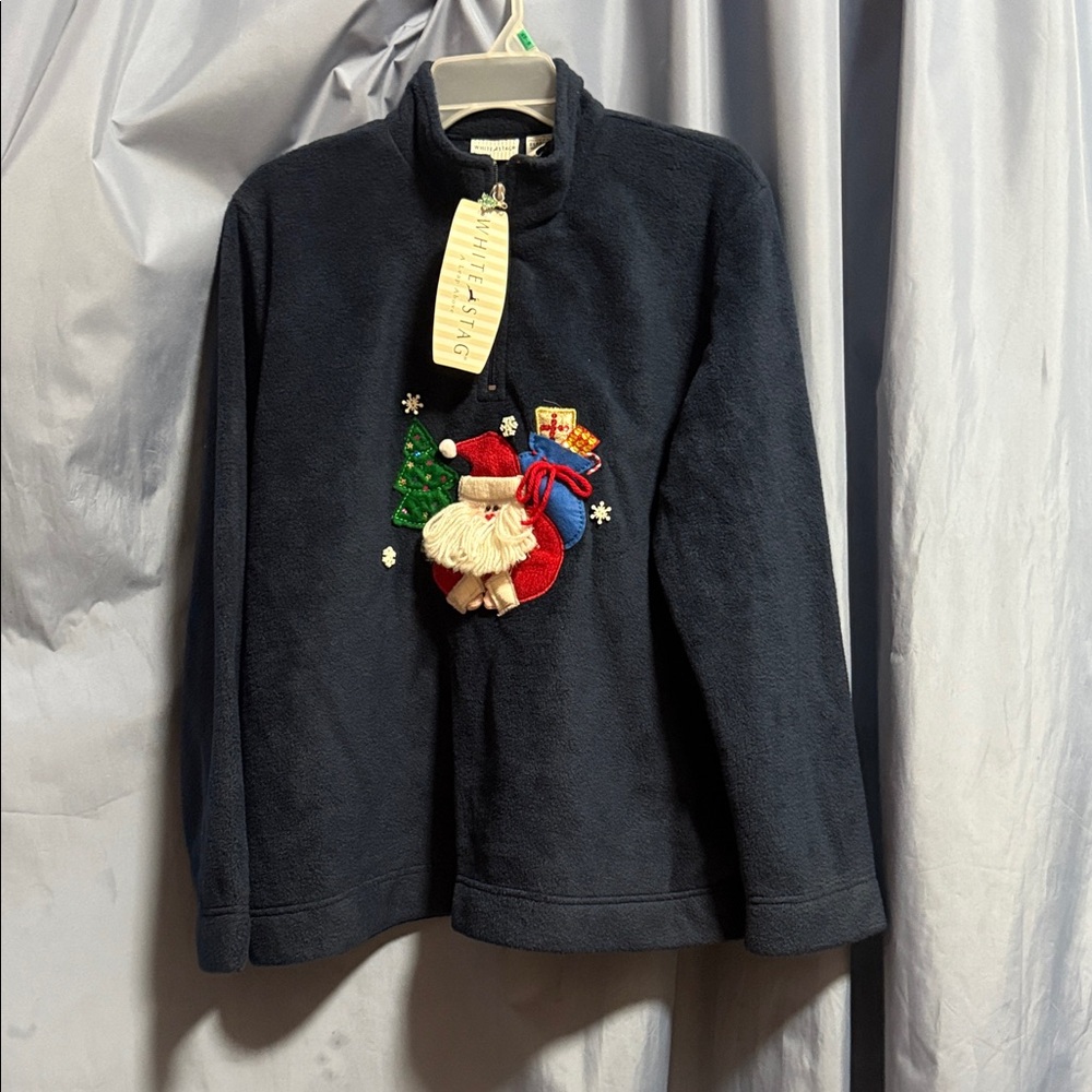 White Stag Kids Dark Blue Fleece Jacket with Holiday Design